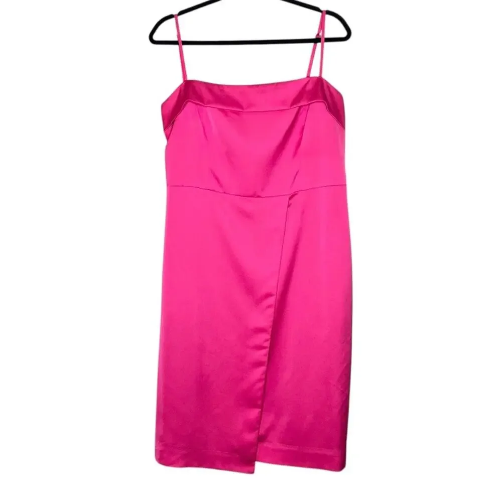J. Crew 365 Foldover Satin-Back Crepe Dress Size 16 Pink Strappy Feminine Party
